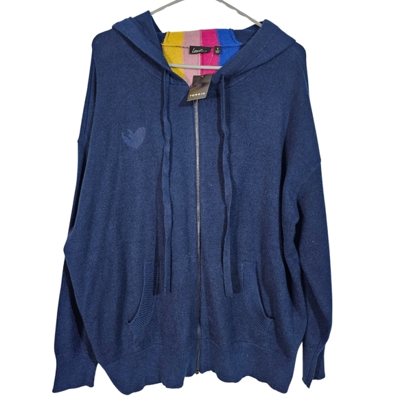 Torrid Love Sick Rainbow Stripe Zip up Sweater Hoodie Size 1 NWT - Picture 3 of 7